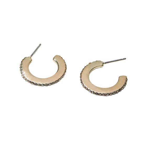 NWT LOFT Gold and Rhinestone 1" Geo Hoop Earrings - Picture 1 of 5